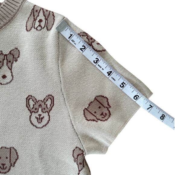 Debut Women’s Knit Short Sleeve Shirt Dogs Corgi Schnauzer Tan Size S - Picture 7 of 8